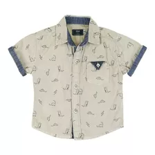 Camisa Infantil Look Jeans Dinossauro Caqui