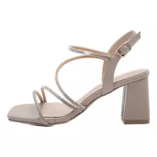 Sandalias Altas Mujer Tacón Cuadrado Tiras Brillos 6 Cm