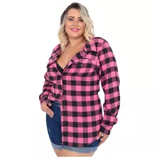 Camisa Flanelada Xadrez Manga Longa Plus Size Feminina