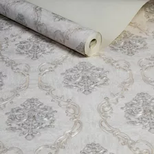 Papel De Parede Vinilico Lavavel Arabescos Branco Prata 10m