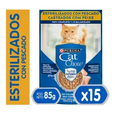 15x Alimento Gato Cat Chow Adultos Esterilizados Pescado 85g