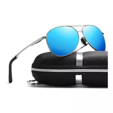Óculos De Sol Aviador Masculino Azul Uv400 Polarizado Aoron