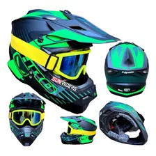 Casco Moto Hro Cross Mx03 Negro Verde Across + Goggles Dot 