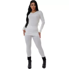 Conjuntos Feminino Calça E Blusa Manga Longa Canelado Julian