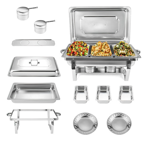 Chafer Bufetera 3 Espacios De Acero Inoxidable Para Chef 9l