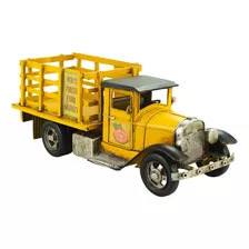 Caminhão Feira Amarelo Decorativo Retrô Vintage 14.5x14x37cm