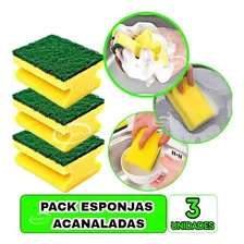 Pack 3 Esponjas Amarilla Verde Acanaladas Platos Loza Cocina