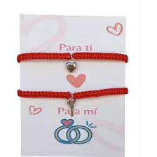 Pulseras Hilo Rojo Corazón Llave Plata 925 , Parejas