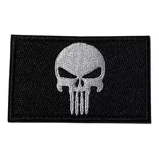 Parche Uniforme Tactico Logo Punisher Negro Y Blanco