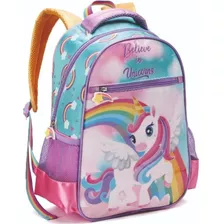 Mochila Escolar Infantil Menina Unicórnio 42 Cm Grande