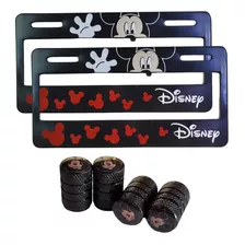 Set 2 Portaplacas Mickey Mouse + 4 Tapones Aire Negro
