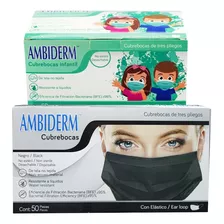 Kit Cubrebocas Ambiderm Negro Adulto Y Niño (1 Caja C/u)