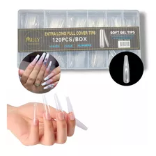 120 Tips Para Soft Gel Coffin Extra Largos Transparentes 