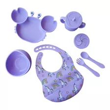 Kit Alimentación Bebe Vajilla Silicona Niño Plato Cangrejo 