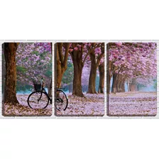 Quadro Decorativo 55x110 Bicicleta Sobre Flores Rosas