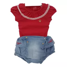 Conjunto Luxo Body + Shorts Jeans Bebê Menina Paraiso 13982