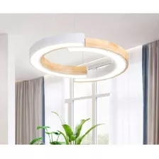 Lámpara Colgante De Led Color Blanco Con Madera 48cm