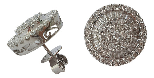 Brinco Pizza De Ouro 18k E Diamantes 14 Mm 2,2ct Grande Branco