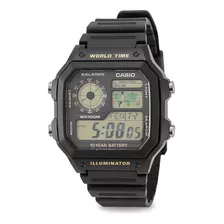 Relógio Casio Masculino Mundial Quadrado 5 Alarmes Cor Da Correia Preto