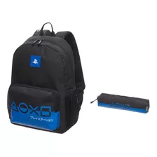 Kit Mochila Escolar Costas + Estojo Playstation Blue Pacific