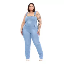 Macacão Jardineira Clássica Jeans Feminina Plus Size Regata