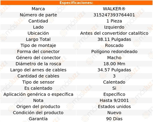 Sensor Ox O2 Izq Antes Cc Infiniti Qx4 6 Cil 3.5l 01 Walker Foto 6