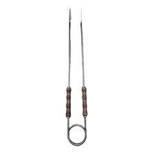 Pegador Pinça Churrasco Grelha Cabo Longo Madeira Inox 58cm