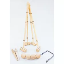 Juego Croquet Madera Natural 4 Palos +4 Bochas + 6 Arcos