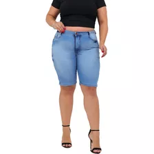 Bermudas Shorts Gordinhas Feminino Jeans Cintura Alta Lycra