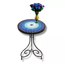 Mesa De Hierro 45 Cm Diametro Con Venecitas Azul - Cielo