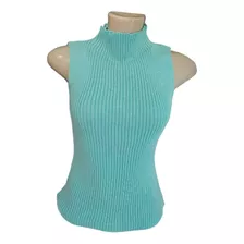 Blusa Sem Manga Regata Trico Tricot Canelada Gola Alta