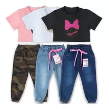 3 Kit Conjuntos Infantil Calça Jogger+cropped Tam 01 Ao 06