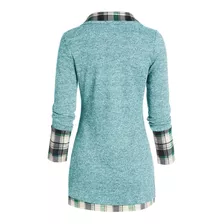 Blusa Feminina I Tops Manga Comprida Xadrez Gola Alta Tartan