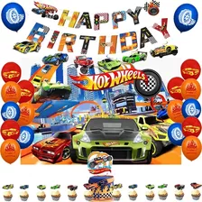 Kit Cumpleaños Decoración Hot Wheels Decoración + Tela Fondo