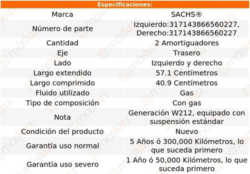 2- Amortiguadores Gas Traseros E400 2014/2016 Sachs Foto 2