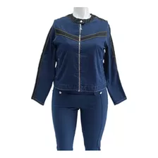 Jaqueta Jeans Escuro Grande Feminina Basica Lisa Com Laycra 