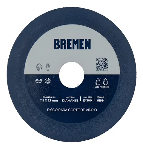 Disco De Corte Para Vidrio 115 Mm Amoladora Bremen 8199 Dgm Azul