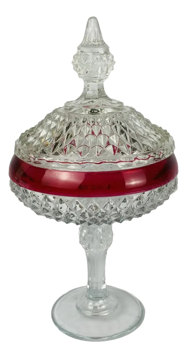Bomboniere Vidro Lapidado Vermelho Vintage Anos 60' Branco