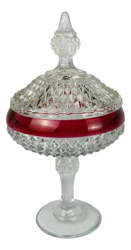 Bomboniere Vidro Lapidado Vermelho Vintage Anos 60' Branco 1