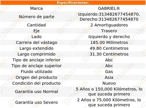 Kit 2 Amortiguadores Tra Gas Aztek Pontiac 97/05 Gabriel Foto 2