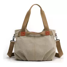 Bolso De Hombro Femina De Lona De Algodón Y Piel