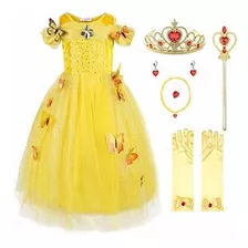 Vestido Disfraz Princesa Bella Niña Mariposas