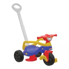 Triciclo Infantil Motoca Velotrol Com Empurrador Menino Bebê Cor Azul, Amarelo E Vermelho