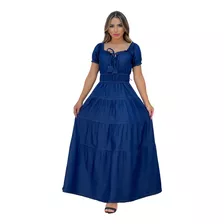 Vestido Jeans Longo Feminino Evangelico Comportado Soltinho