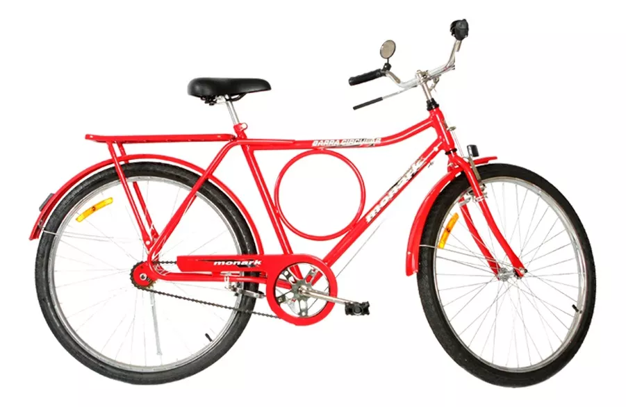 Bicicleta  De Passeio Masculina Monark Barra Circular Fi Aro 26 1v Freios Varão Cor Vermelho Com Descanso Lateral