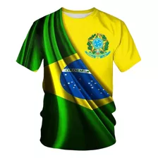 Camiseta Deportiva De Manga Corta 3d Con Bandera Brasileña