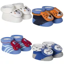 Meias Bebê Kit 4 Pantufas Divertidas Recém-nascido Menino