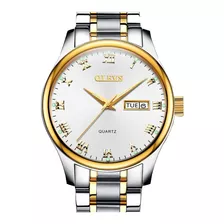 Reloj Análogo Calendario En Acero Plateado Oro Blanco Olevs