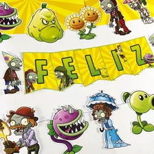 Kit Cumpleaños Deco Toppers Banderines Plantas Vs Zombies