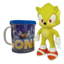 Boneco Sonic Amarelo Collection Com Caneca Personalizada